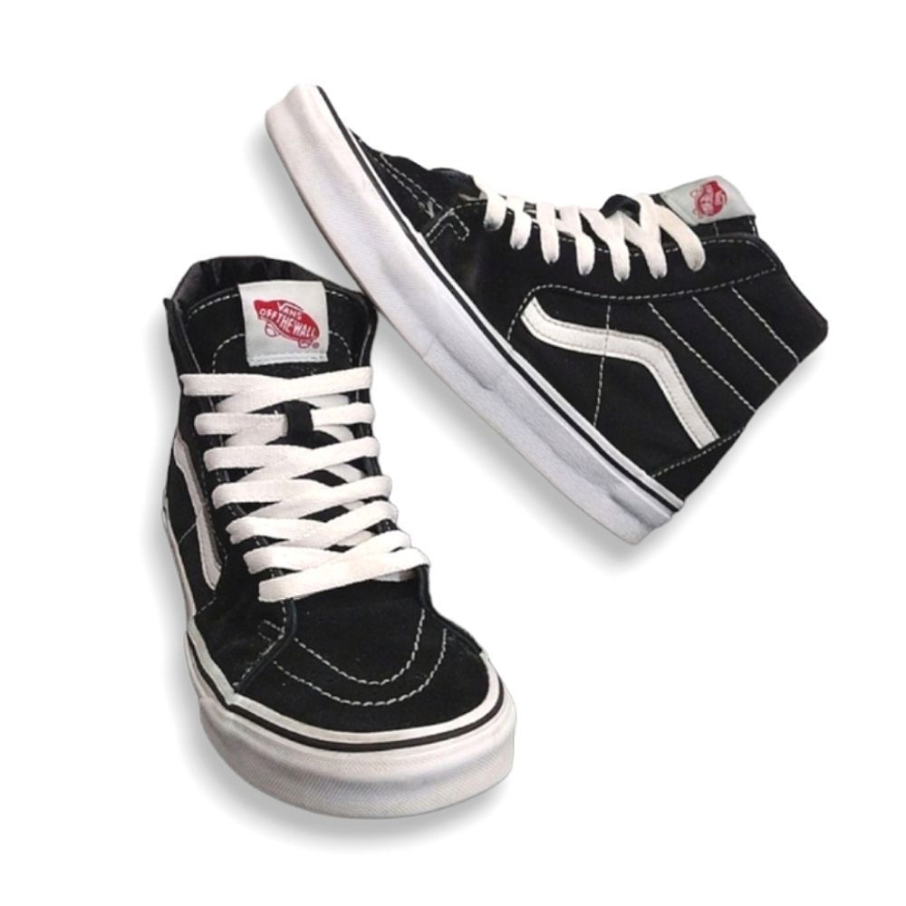 VANS Black White Suede & Canvas Sk8 Hi Unisex Sneakers size 7 women’s